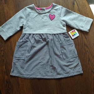 Healthtex Gray Black Pink Long Sleeve Dress with Pockets Size Girl's 2T NEW